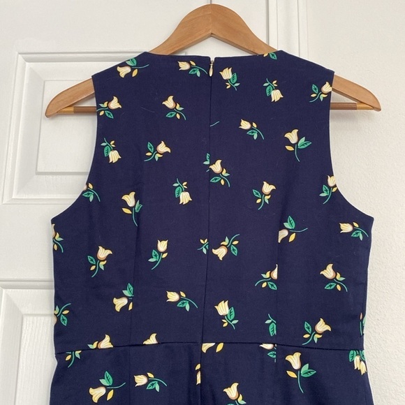 Draper James navy floral sleeveless dress with ruffled hem. - Picture 10 of 12